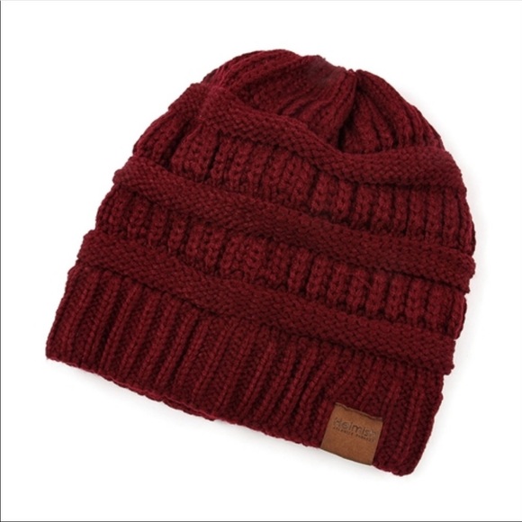 Heimish Atlantic Fashion Accessories - Messy Bun Beanie in Burgundy